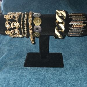 Gold Tone Women’s Bracelet Set - Mixed Metal and Enamel Styles